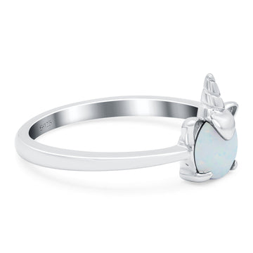 Unicorn Band Ring Round Lab Created White Opal 925 Sterling Silver